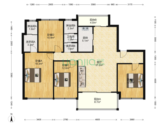 吉首碧桂园 4室1厅5卫 143平方