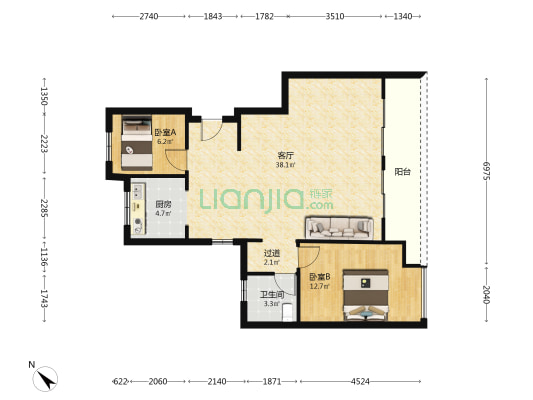 绿城明月兰庭 2室1厅1卫 89平方