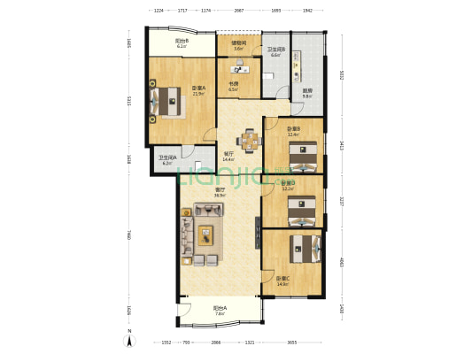 美舍园 5室2厅2卫 176平方