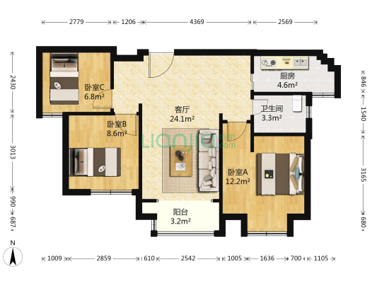 惠宇华庭 3室1厅1卫 92平方