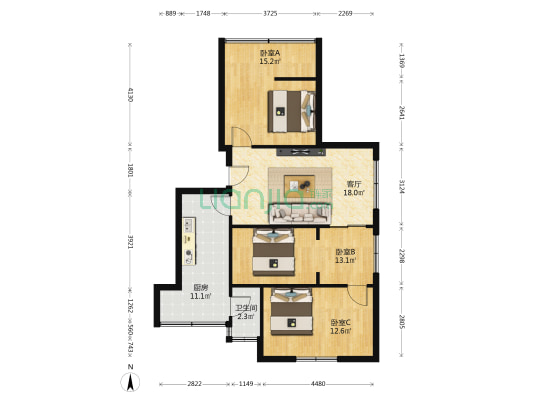金仓路50号 3室1厅1卫 86平方