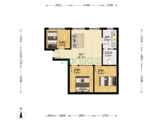 普君大厦 3室1厅1卫 75平方