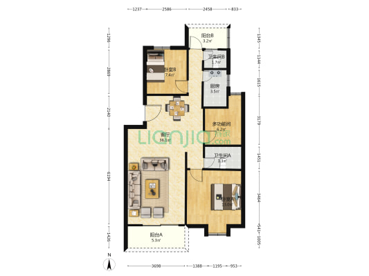 清城凤苑路 3室1厅2卫 92平方