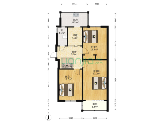 省银行社区家属院 3室1厅1卫 80平方
