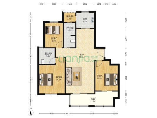 书香苑(福州路) 3室1厅2卫 134平方