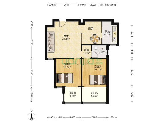 万锦国际广场 2室1厅1卫 89平方