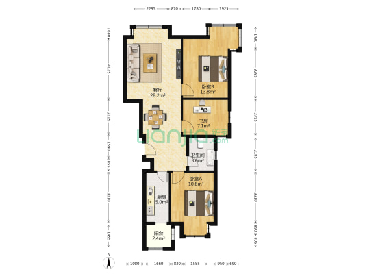 天恒乐活城南区 3室1厅1卫 88平方