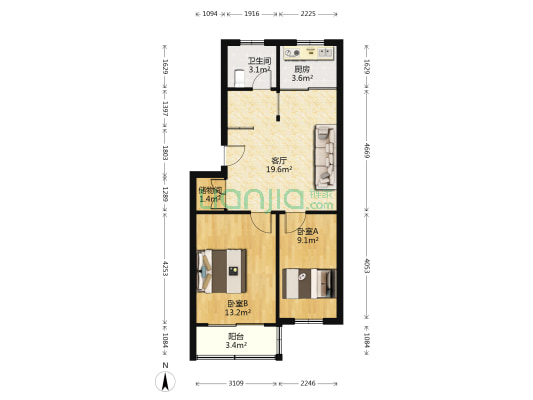 十字街131至132号 2室1厅1卫 65平方