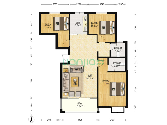 逸江华庭 3室1厅2卫 117平方