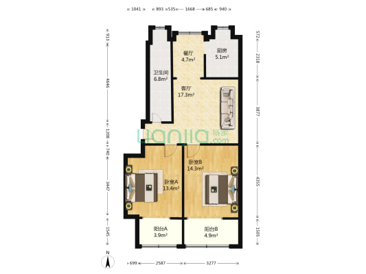 市直一幼家属院 2室2厅1卫 78平方