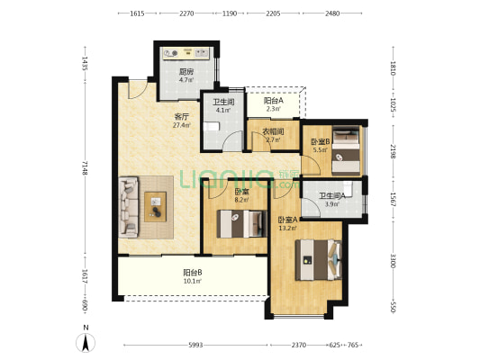 深业颐泽府 3室1厅2卫 104平方
