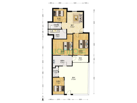 蔡家田B区（阳电里） 4室1厅2卫 76平方