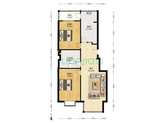 创新花园 2室1厅1卫 108平方