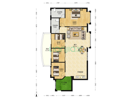富域银座明珠阁 4室1厅2卫 142平方