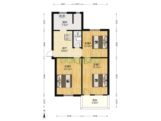 湖东路91号外贸宿舍 3室1厅1卫 79平方