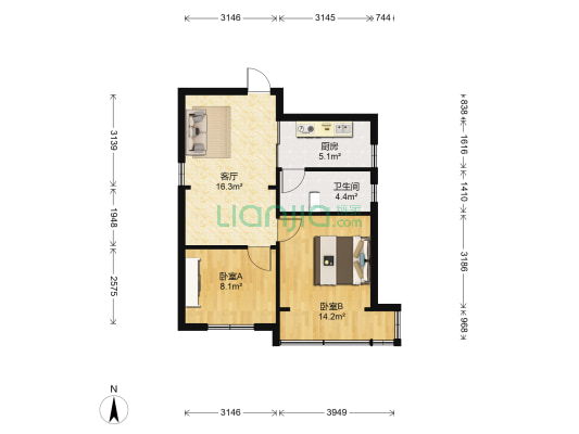 桃园新村 2室1厅1卫 58平方