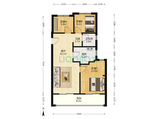 禹洲泊朗廷 3室1厅1卫 89平方