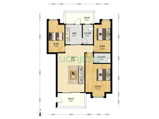 金福馨庭 3室1厅2卫 102平方