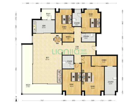 旭辉铂悦湘江 4室1厅4卫 278平方