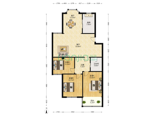 凯旋路 3室2厅1卫 133平方