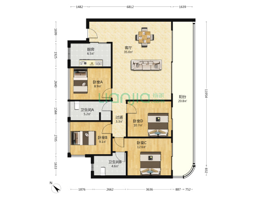 融创观澜湖公园壹号四期 4室1厅2卫 131平方