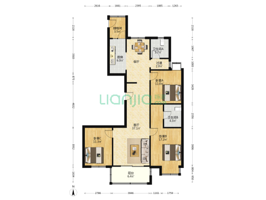 清水湾 3室1厅2卫 137平方