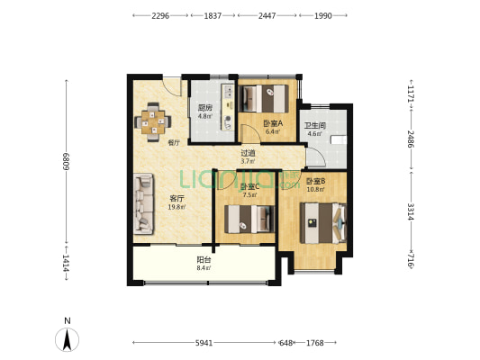 意禾金茂学林拾光 3室1厅1卫 89平方