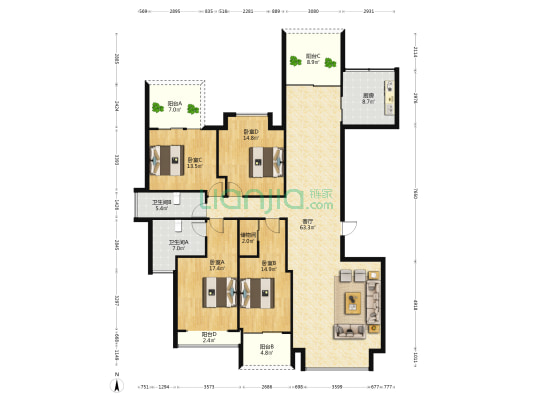 浪琴半岛 4室1厅2卫 180平方