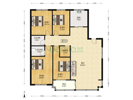 紫荆花园 4室1厅2卫 164平方