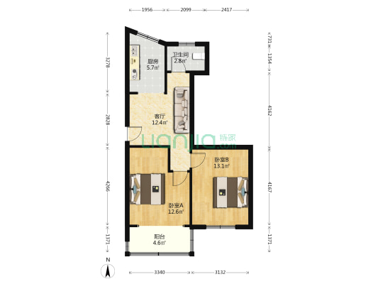 工行宿舍 2室1厅1卫 59平方