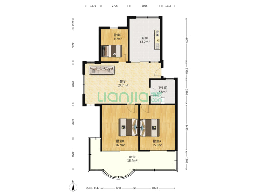 颐园新村 3室1厅1卫 116平方