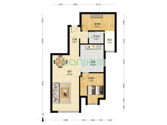 厦门院子泰禾首玺B区 2室1厅1卫 81平方