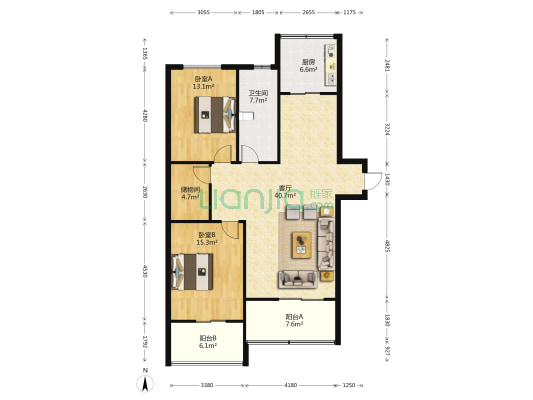 幸福花苑 2室1厅1卫 118平方