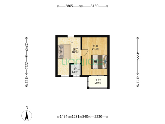 范阳路矿山局家属院南向正规一居-户型图