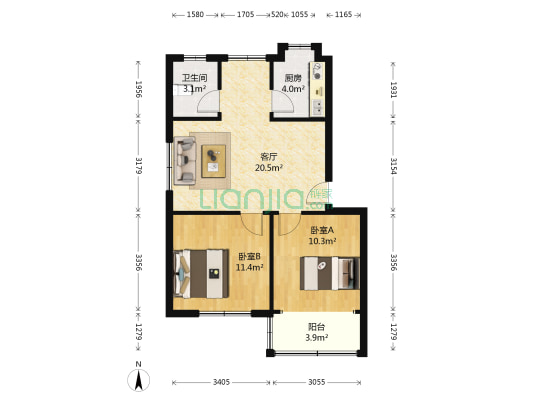 临江路12号 2室1厅1卫 68平方