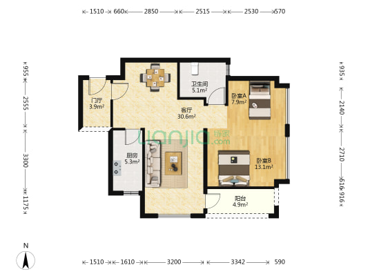 祥隆理想城 2室1厅1卫 87平方