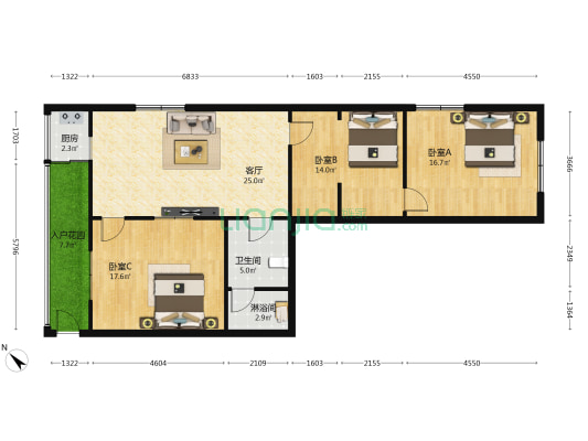 港门上村路65号  3室1厅2卫 114平方