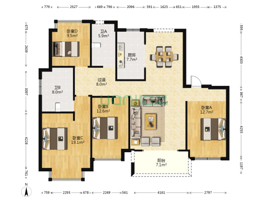保利印江南一期 4室1厅2卫 138平方