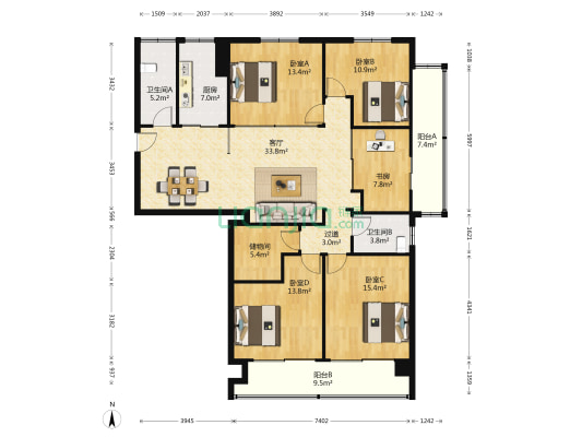 锦树花园 5室1厅2卫 179平方