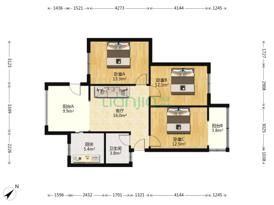 红花北路72号 3室1厅1卫 82平方