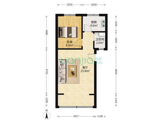 观音桥街76号 1室1厅1卫 51平方
