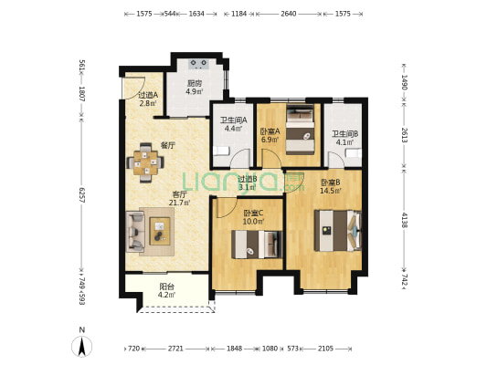 美的翰悦府 3室1厅2卫 110平方