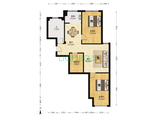 书香门邸 2室2厅1卫 99平方
