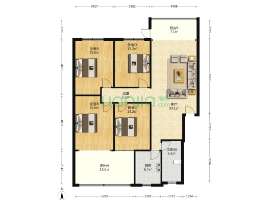 平武巷44号 4室1厅1卫 136平方