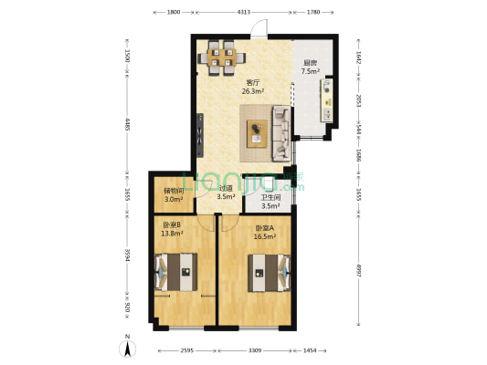 新苑逸城 2室1厅1卫 102平方