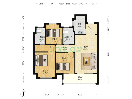 天萃 3室1厅2卫 99平方