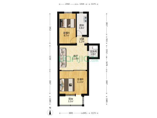 拱辰大街27号楼 2室1厅1卫 55平方
