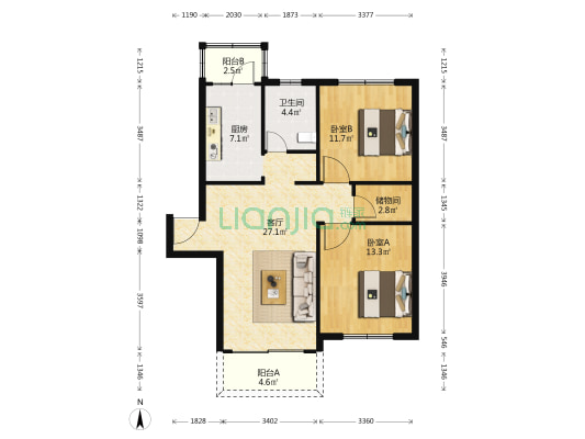 恒大华城长清苑 2室1厅1卫 88平方