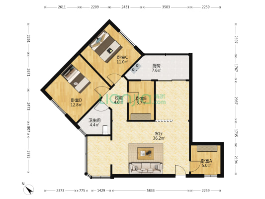 陈家坪环线精装三房，住家清净，小区环境优雅。-户型图