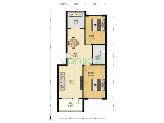 北山小区 2室2厅1卫 85平方